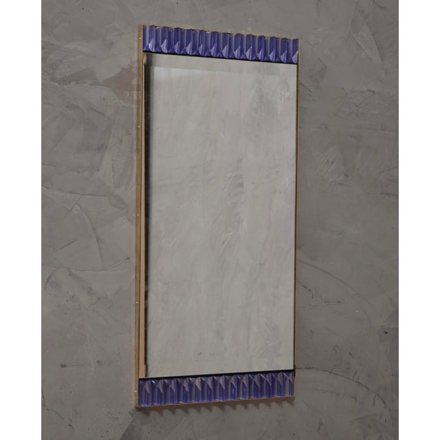 Mid-Century Modern Periwinkle Murano Glass and Brass Wall Mirror, 1990s For Sale - Image 3 of 10