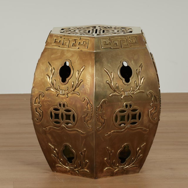 Pair of Vintage Chinese Brass Garden Seats For Sale In West Palm - Image 6 of 14