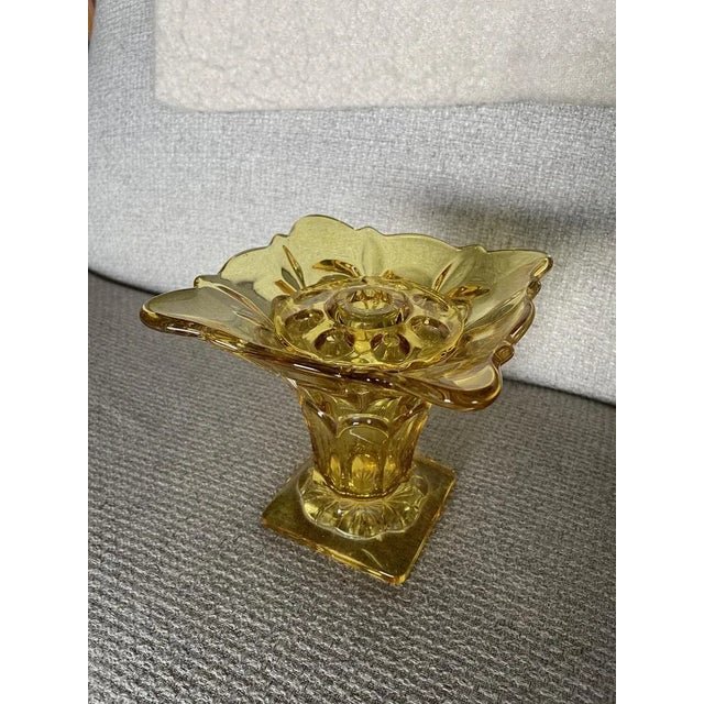 Yellow Glass Luxval Flower Serving Plate, 1930s For Sale - Image 7 of 7