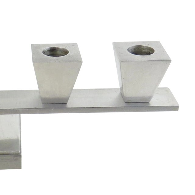 Metal Vintage Art Deco Brushed Aluminum 5-Light Candle Holders - a Pair For Sale - Image 7 of 12