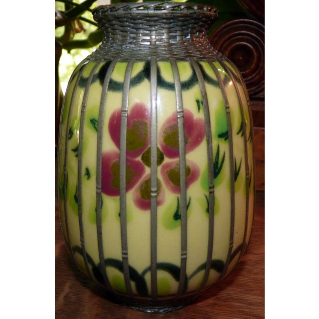 Silver 1900s Japanese Meiji Awaji Pottery Vase With Silver Basket-Weave Overlay For Sale - Image 8 of 8