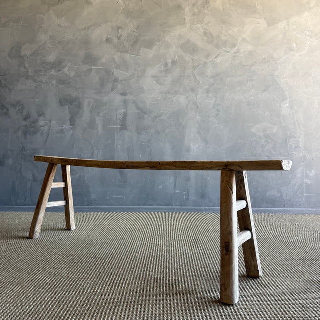 Mid 20th Century Elm Wood Skinny Bench #C10 For Sale - Image 4 of 11