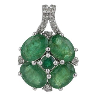 3.21 Carat Emerald Floral Pendant With Diamond Pavé Bail in 925 Silver For Sale