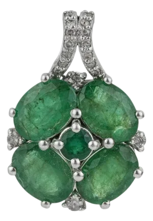 3.21 Carat Emerald Floral Pendant With Diamond Pavé Bail in 925 Silver
