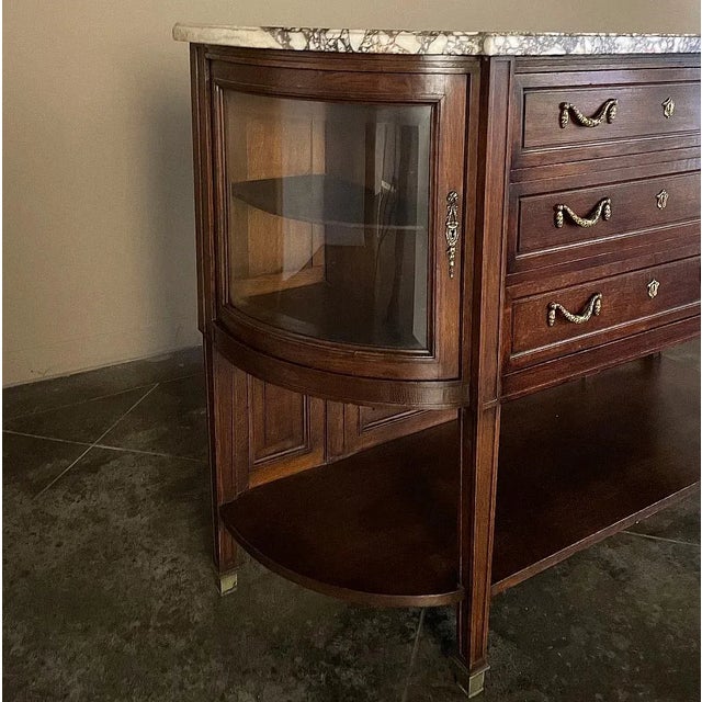 Burnt Umber 19th Century French Louis XVI Walnut Marble Top Display Buffet ~ Linen Press For Sale - Image 8 of 13