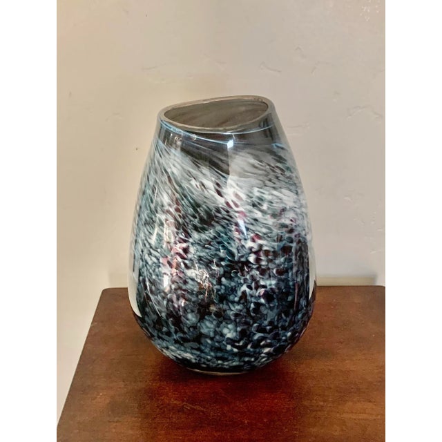 Contemporary Modern Minimalist Studio Grayish Blue Glass Vase - Signed For Sale - Image 3 of 9
