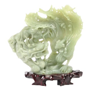 Vintage Chinese Green Jade Dragon Sculpture For Sale