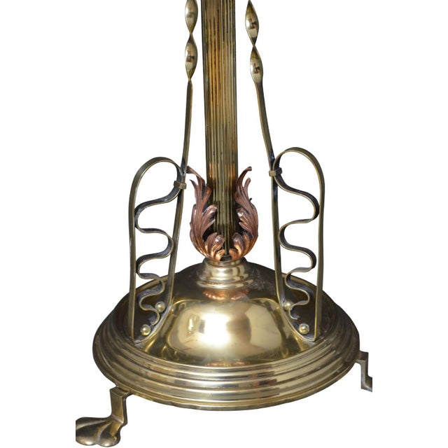 Metal Art Nouveau Height Adjustable Standard Lamp in Brass and Copper, 1900 For Sale - Image 7 of 11