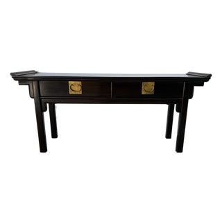 Vintage Century Furniture Chinoiserie Black Lacquered Ebonized Console Sofa Table For Sale