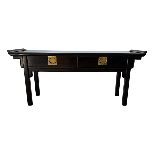 Vintage Century Furniture Chinoiserie Black Lacquered Ebonized Console Sofa Table For Sale