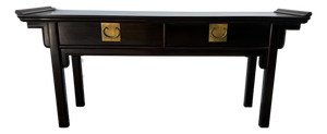 Vintage Century Furniture Chinoiserie Black Lacquered Ebonized Console Sofa Table