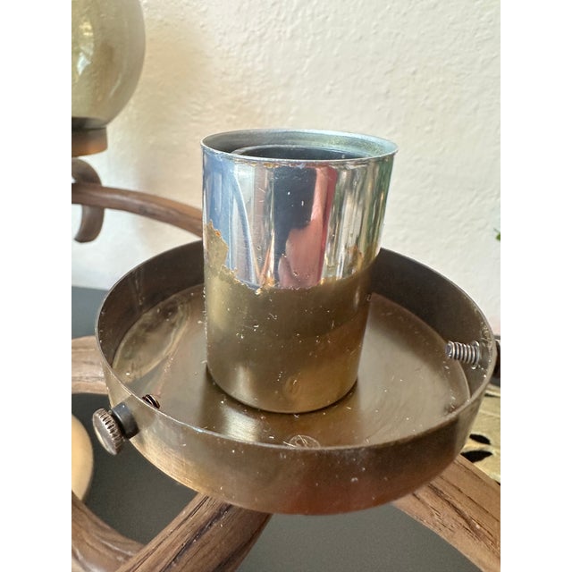 Brown Vintage 1970s Forecast Lighting Mod Chandelier, Smoked Glass Globe Semi-Flush, Bentwood Style Retro Ceiling Fixture For Sale - Image 8 of 11