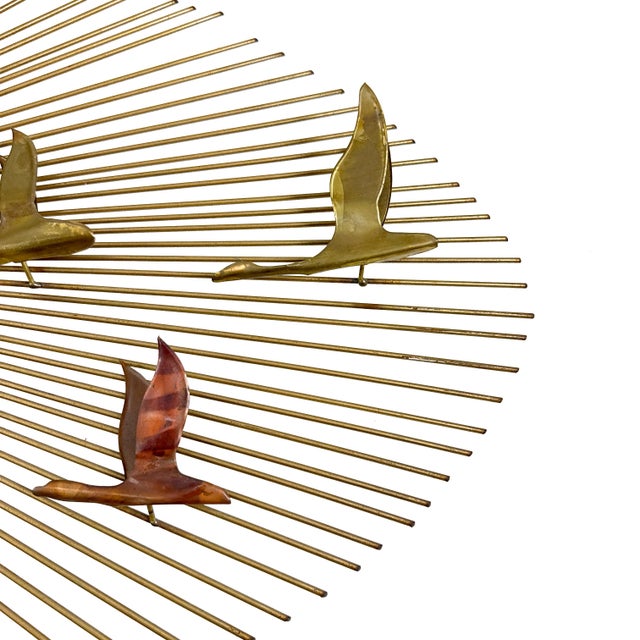 Vintage 1960s Birds in Flight Wall Sculpture Starburst Brass Copper Mid-Century Modern Metal Art For Sale - Image 14 of 15