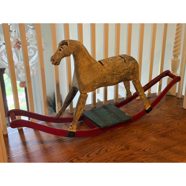 Antique Hand-Carved Wooden Rocking Horse With Original Painted Finish For Sale In Atlanta - Image 6 of 8