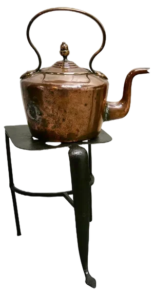Early 19th Century Copper Kettle and Iron Trivet, 1800s, Set of 2