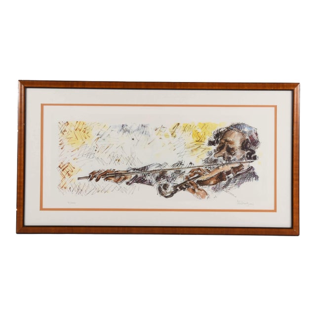 Framed Signed Chaim Gross Fiddler Lithograph For Sale