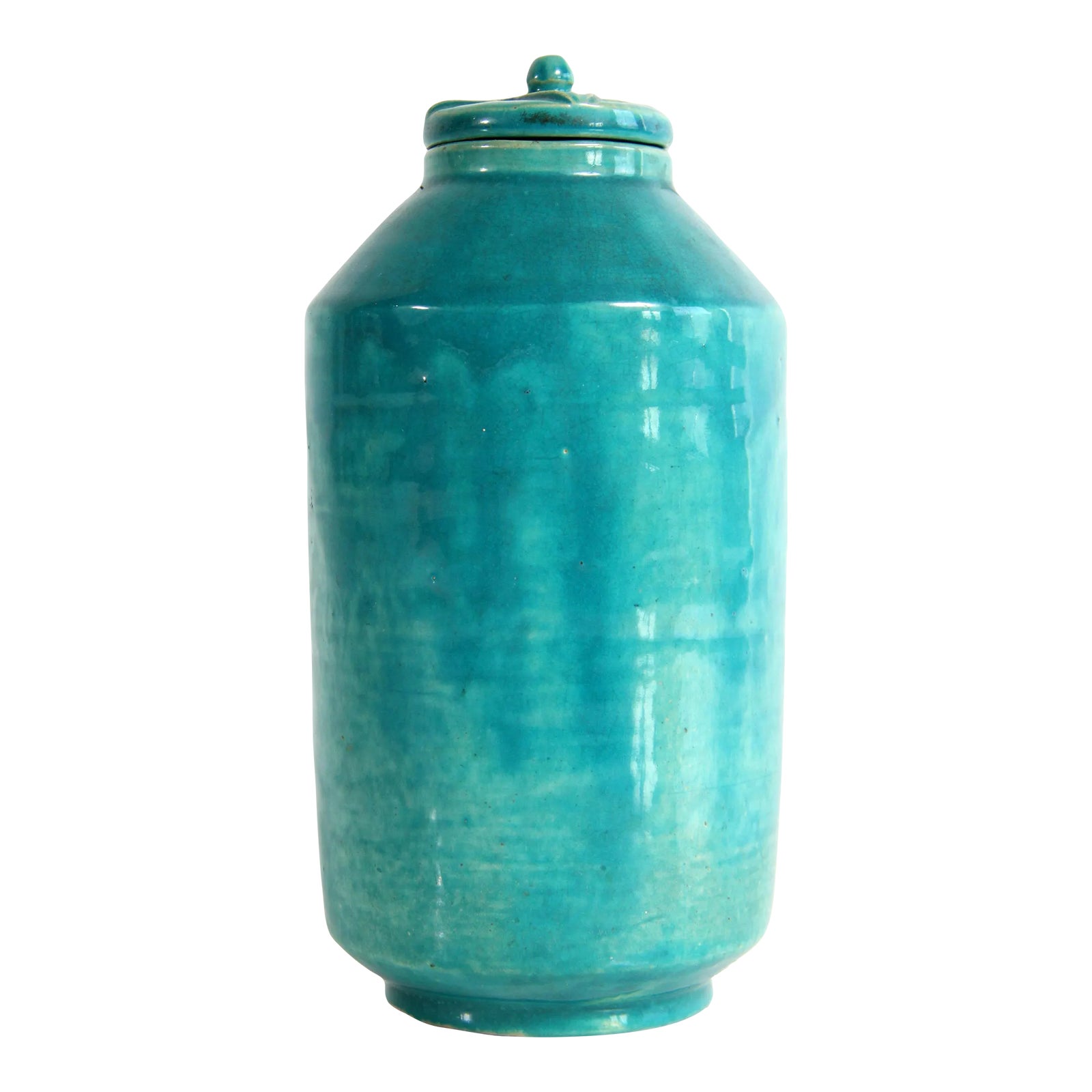 Vintage C.1938 Lidded Studio Pottery Jar in Turquoise Glaze