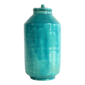 Vintage C.1938 Lidded Studio Pottery Jar in Turquoise Glaze