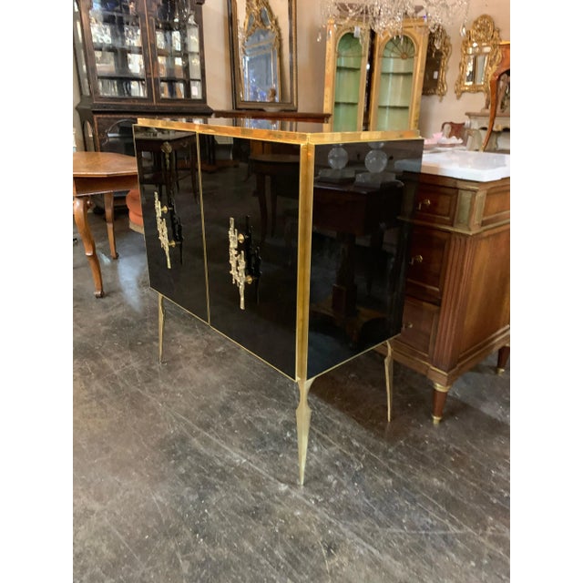 Early 21st Century Early 21st Century Modern Italian Black Glass and Brass Sideboard For Sale - Image 5 of 9