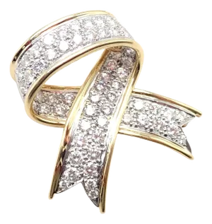 1980s Tiffany & Co. Yellow Gold Platinum Diamond Ribbon Bow Pin Brooch/Pendant