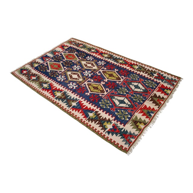 Vintage Handwoven Turkish Kilim Flat Weave Rug – Boho Farmhouse Decor – Collector’s Anatolian Piece – 3′8″ X 5′10″ For Sale