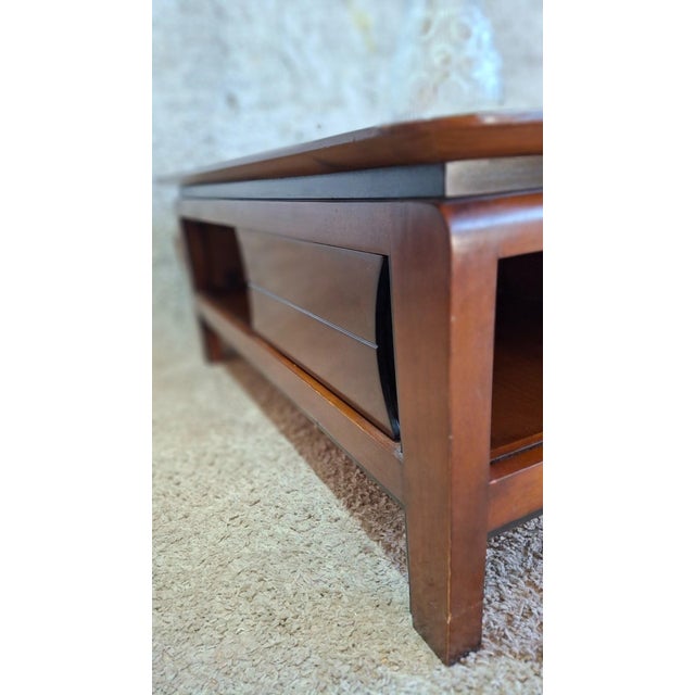 Wood Square Coffee Table in Wood with Black Glass Top, 1990s For Sale - Image 7 of 13