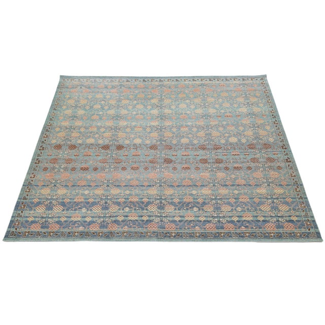 Modern Tabriz Style Wool Area Rug – Faded Teal, Terracotta & Ochre Traditional For Sale - Image 9 of 13