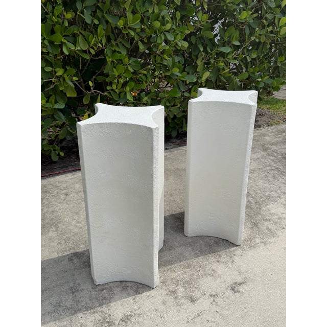 Vintage 30” Sculptural White Plaster Pedestals, a Pair For Sale - Image 4 of 12