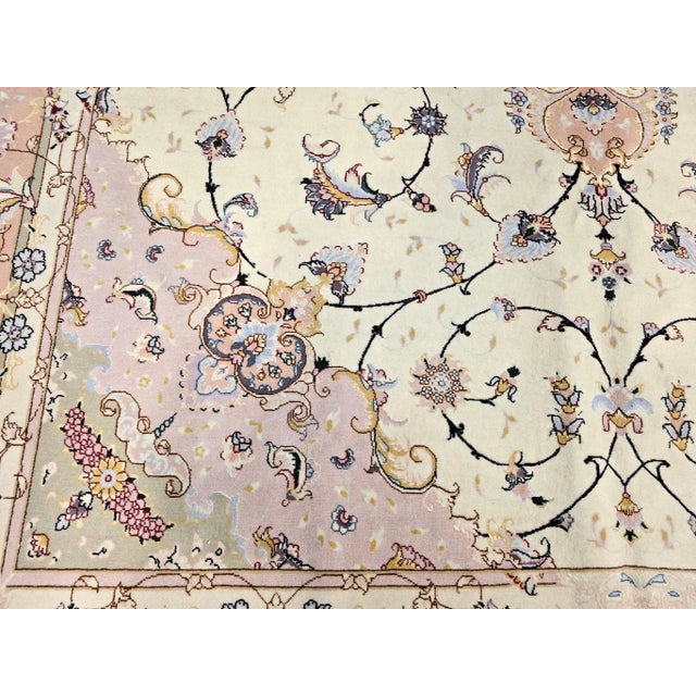 Late 20th Century Persian Tabriz Rug, Hand-Knotted Wool & Silk, Fine Floral Pattern, Ivory & Pink, 7x10 For Sale - Image 5 of 12