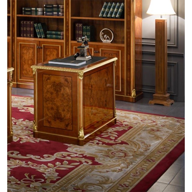 Traditional Elegant European-Style Solid Beech Wood Writing Desk With Gold Gilt Accents For Sale - Image 3 of 3