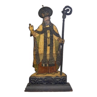 18th Century Carved Wood Bishop Saint Relief Plaque Statue For Sale