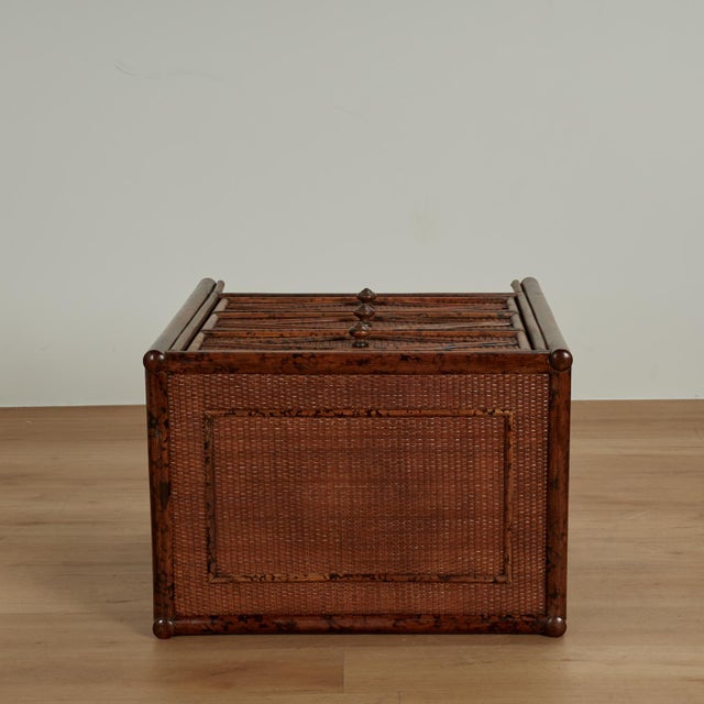 Pair of Vintage British Colonial Faux Bamboo and Grasscloth Stands For Sale - Image 9 of 16