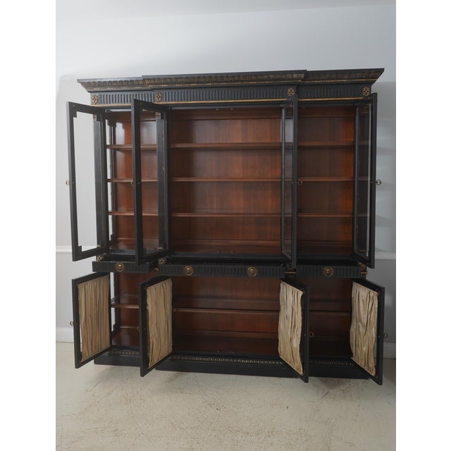 Traditional Hickory White Regency Black & Gold Breakfront Bookcase For Sale - Image 3 of 18