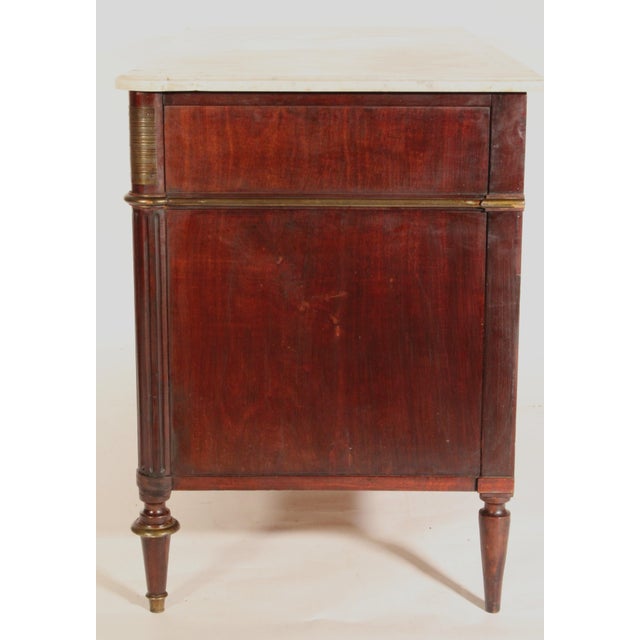 Louis XVI Brass Mounted Mahogany Chest of Drawers With Carrara Marble Top For Sale - Image 4 of 14