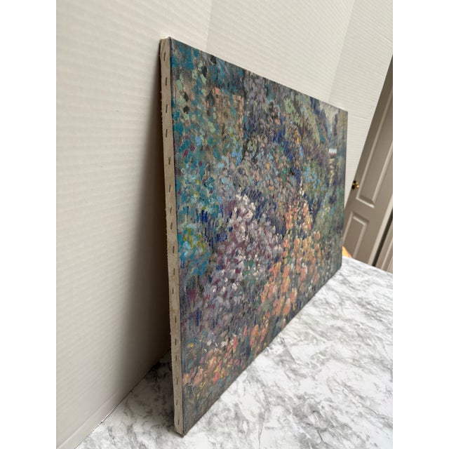 1990s Vintage Impressionistic Canvas Wall Art of a Lush French Garden For Sale - Image 5 of 8