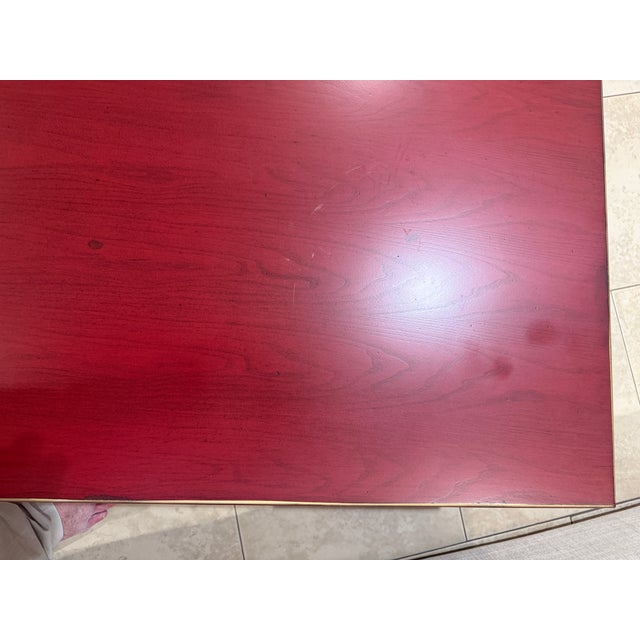 Hickory Chair Company Carriol Cocktail Table HC5479-70 in a custom Chinese Red with Gold Leaf Trim. Classic Chow table...