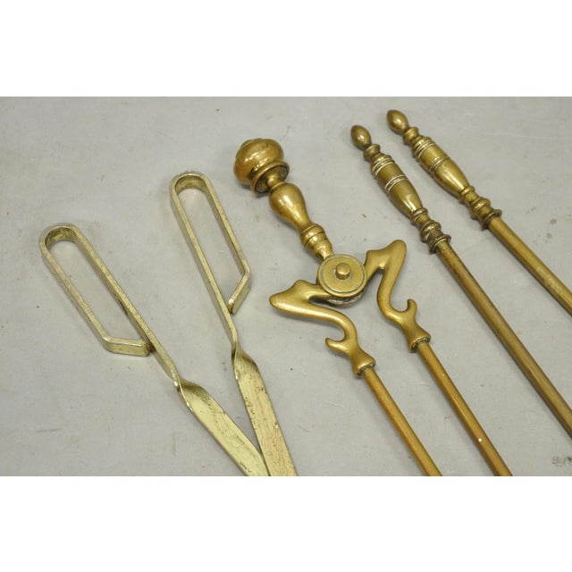 Early 20th Century Antique English Federal Brass Urn Finial Fireplace Tool Set With Stand For Sale - Image 5 of 12