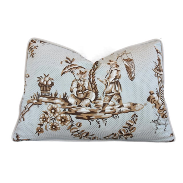Textile Designer Bailey & Griffin Asian Chinoiserie Feather/Down Pillow 22” X 16” For Sale - Image 7 of 10
