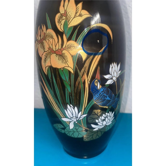 Japanese Mid 20th Century Tall Hand Painted Japanese Botanical Vase For Sale - Image 3 of 4