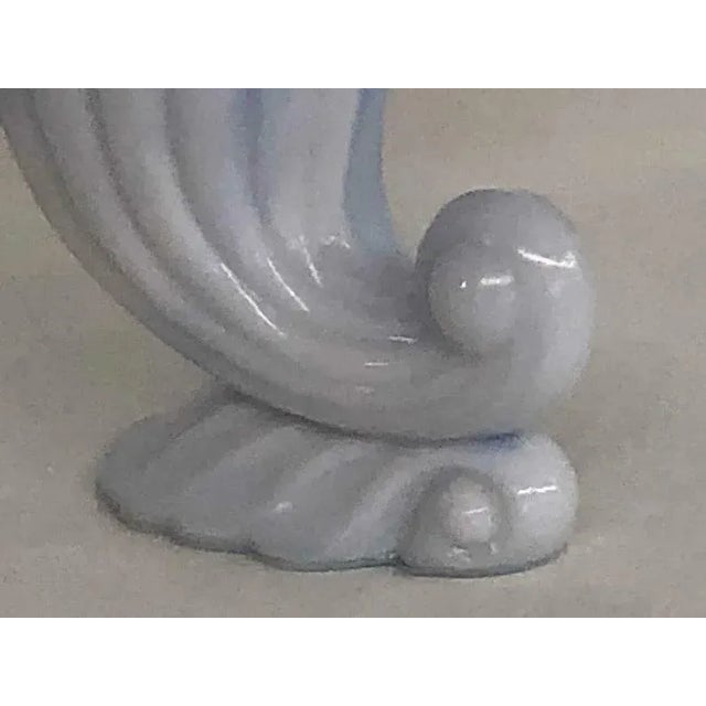 Akro Agate Blue Slag Glass Cornucopia Horn Small Vase Candle Holder For Sale - Image 9 of 11