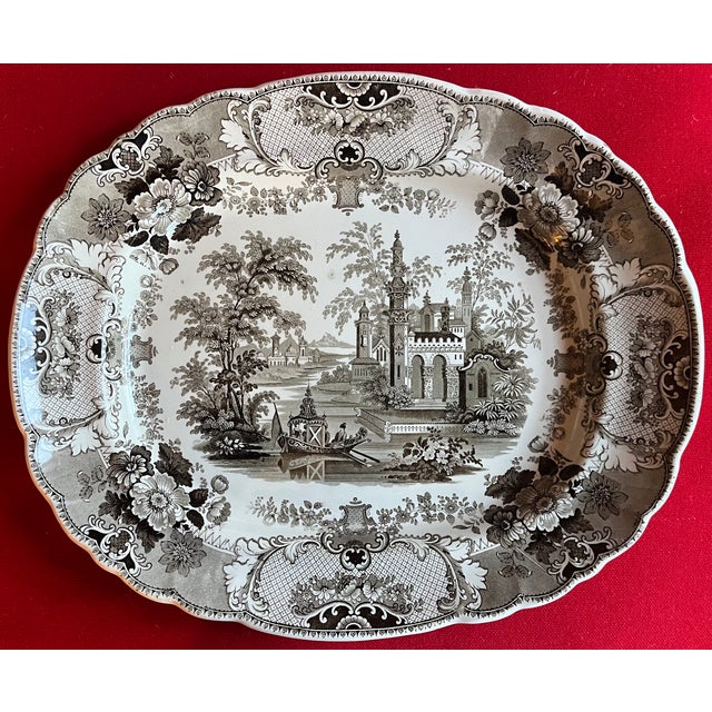 Gothic Antique 19th Century Knight Elkin and Co (Ke & Co) Staffordshire Pottery Brown Transferware Platter in the Pennsylvania Pattern Circa 1845 For Sale - Image 3 of 9