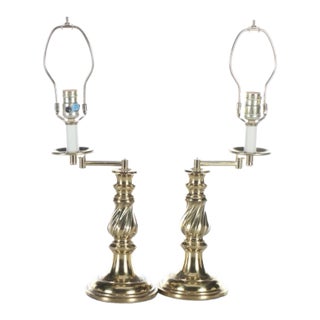 1970s Stiffel Northbrook Barley-Twist Swing-Arm Brass Lamps - a Pair For Sale