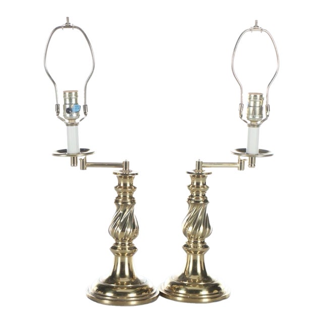 1970s Stiffel Northbrook Barley-Twist Swing-Arm Brass Lamps - a Pair For Sale
