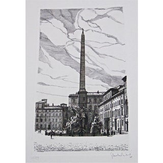 Giuseppe Malandrino, Obelisk in Piazza Navona, Etching, 1970s For Sale