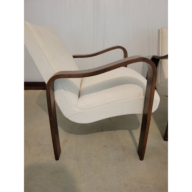 These mid-century Art Deco style Thonet bentwood chairs have the most elegantly sweeping arms, rich coffee colored wood,...