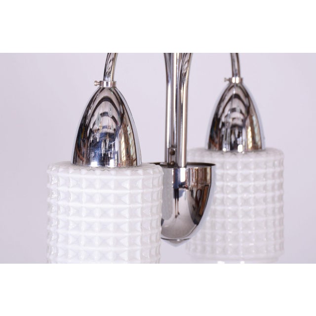 Mid-Century Chandelier in Chrome, Steel and Opaline Glass, Czech, 1960s For Sale - Image 4 of 12