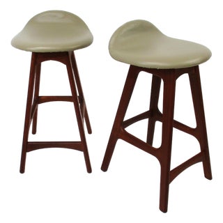 Eric Buck Bar Stools Teak Upholstered for o.d. Mobler Denmark For Sale