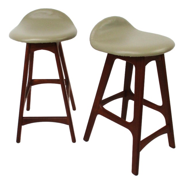 Eric Buck Bar Stools Teak Upholstered for o.d. Mobler Denmark For Sale