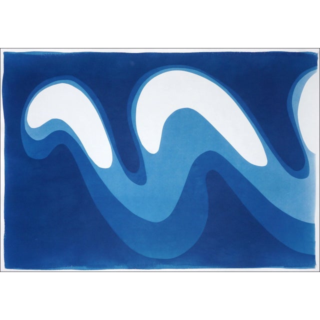 2025, Wave Iii, Unique Monotype Cyanotype, Organic Modern Gestures, Horizontal Diptych on Watercolor Paper For Sale - Image 4 of 8