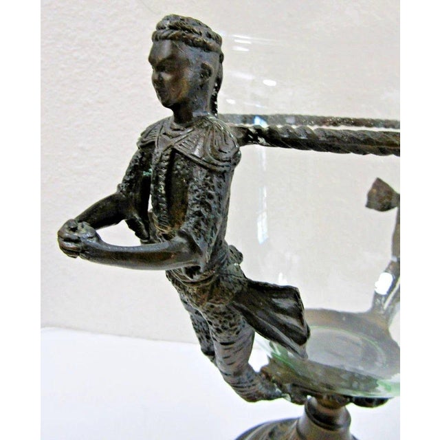 Metal Vintage Baroque Style Case Glass Bowl With Dual Figurative Metal Handles and Stand For Sale - Image 7 of 14